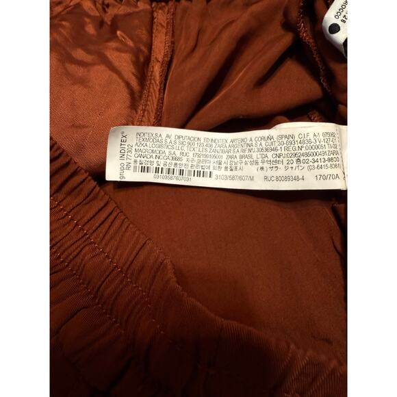 ZARA Wide-Leg Slacks Four-Pocket Burnt Orange Women’s M Elastic Tie Waist - Picture 15 of 16